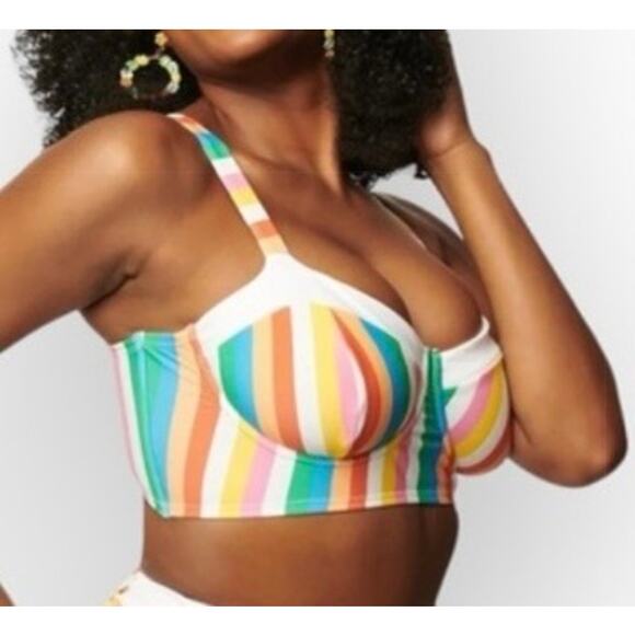 Unique Vintage Retro Rainbow Stripe UW Swim Bikini Top 1X NWOT - Picture 1 of 4